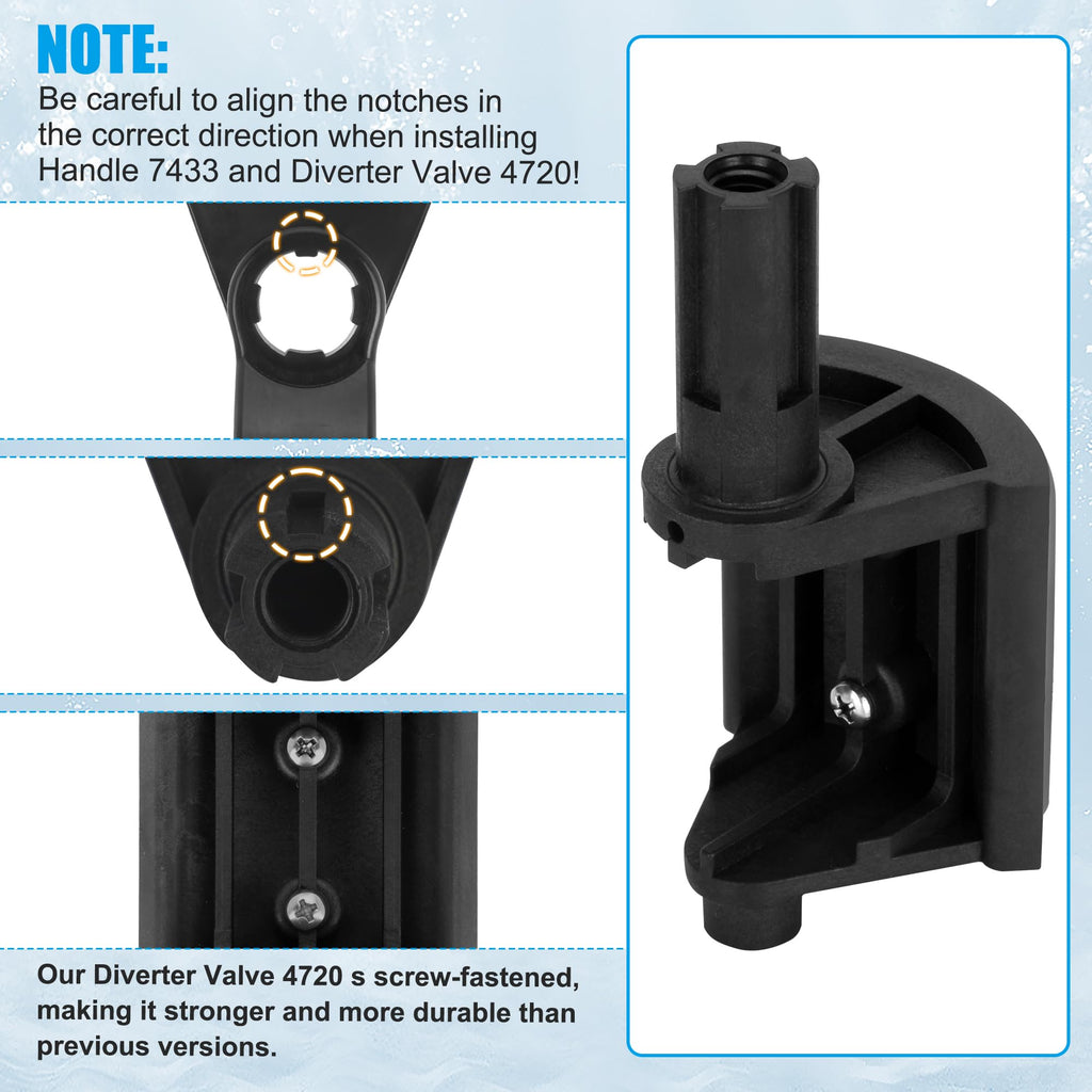 NURATIT 2-Port/3-Port Pool Valve Rebuild Kit Compatible with Jandy 2-way/3-way 4716, 4717 Valves, and Jandy Gray Series Valves, Includes Handle 7433, Valve Cover 4606, Diverter Valve 4720 (1 Pack)