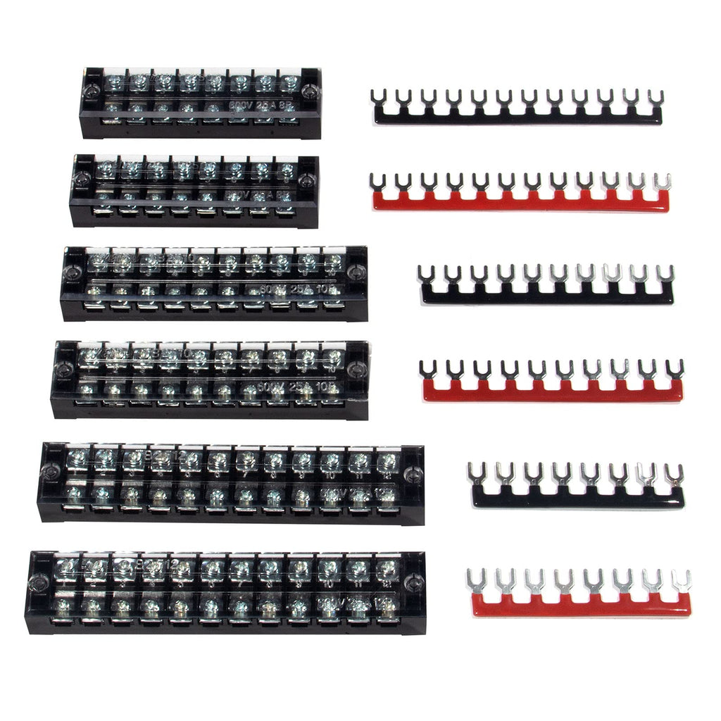 Terminal Block, 8/10/12 Circuit 600V 25A Dual Row Screw Terminal Strip 6Set