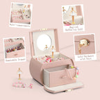 VLANDO 2 Layer Girls Musical Jewelry Box with Ballerina and Large Drawers