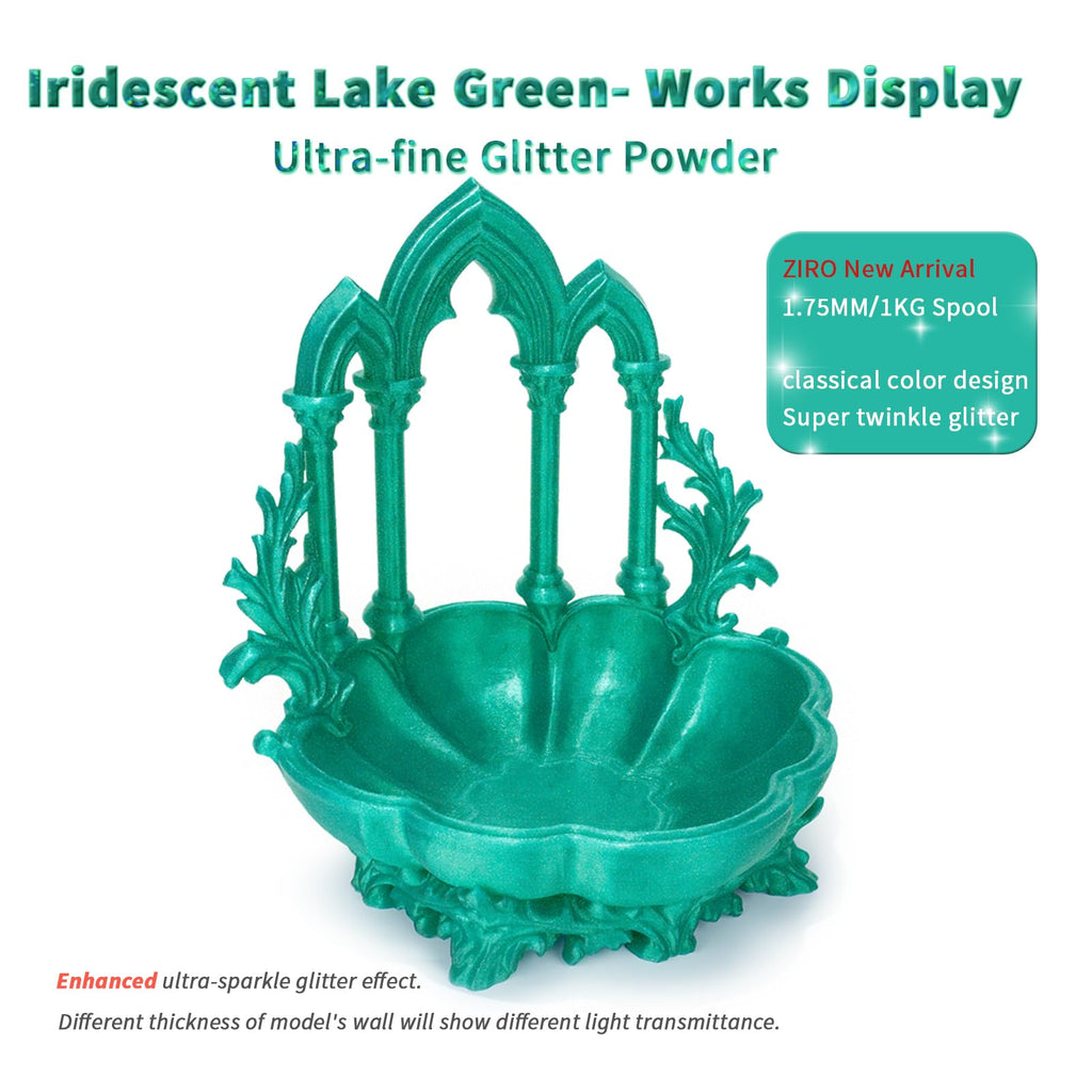 ZIRO PLA Filament 1.75mm, Iridescent PLA Series, Sparkle Glitter with Colorful Base, Twinkling 3D Printing Material,1kg Spool, Dimensional Accuracy +/-0.03mm, Fit Most FDM 3D Printers, Lake Green