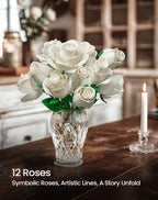 White Rose Bouquet Building Set, Compatible with Lego Flowers for Adults Women, Botanical Collection Gift for Valentines & Mother's Day - Artificial Plant Home Decor - IA11013