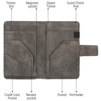 Server Book with Zipper Pocket and Magnetic Closure, Server Books for Waitress, Leather Waitstaff Organizer with High Volume Money Pocket, Fit Server Apron (Grey)
