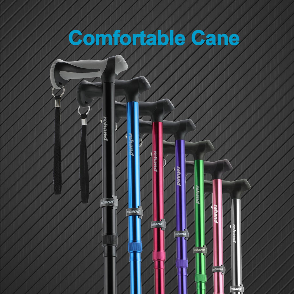 REHAND Walking Cane - Foldable, Adjustable, Collapsible Walking Canes for Men & Women, Heavy Duty All Terrain Tip, with Travel Bag | Walking Sticks for Seniors & Adults [Pink]
