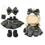 Clothes Compatible with LABUBU Doll – 4PCS Houndstooth lace Dress Set, 17cm Doll Clothes Designer Outfit for Urban Chic Theme, Classic Stylish Accessories for Labubu, No Doll (Houndstooth Rebel)