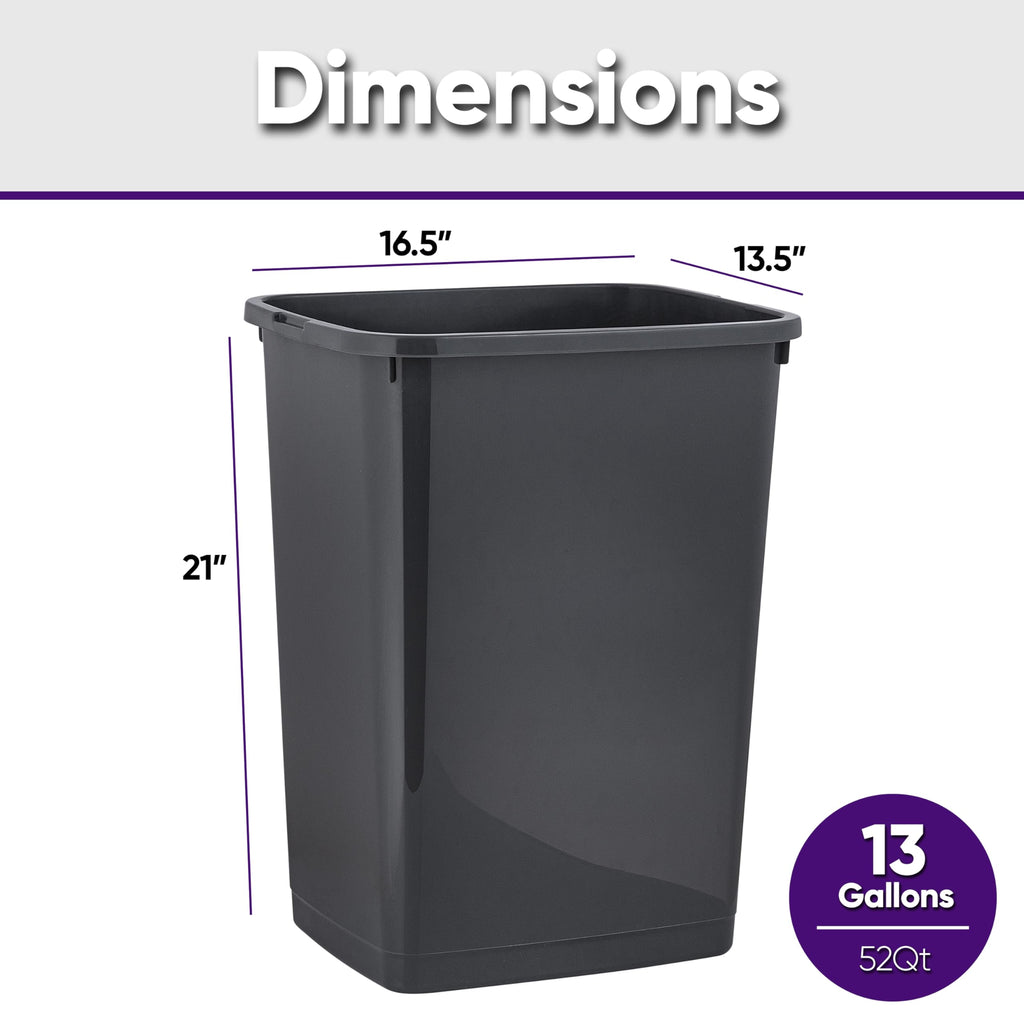 Superio Large Kitchen Trash Can 13 Gallon, 52 Qt Waste Bin for Kitchen, Garage, Indoor and Outdoor Trash Can, Dark Grey