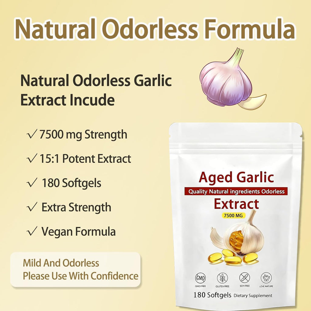 Louma NuvaPure Aged Garlic - 7500mg Odorless, Lumine Aged Garlic Extract, Non-GMO - 180 Softgels