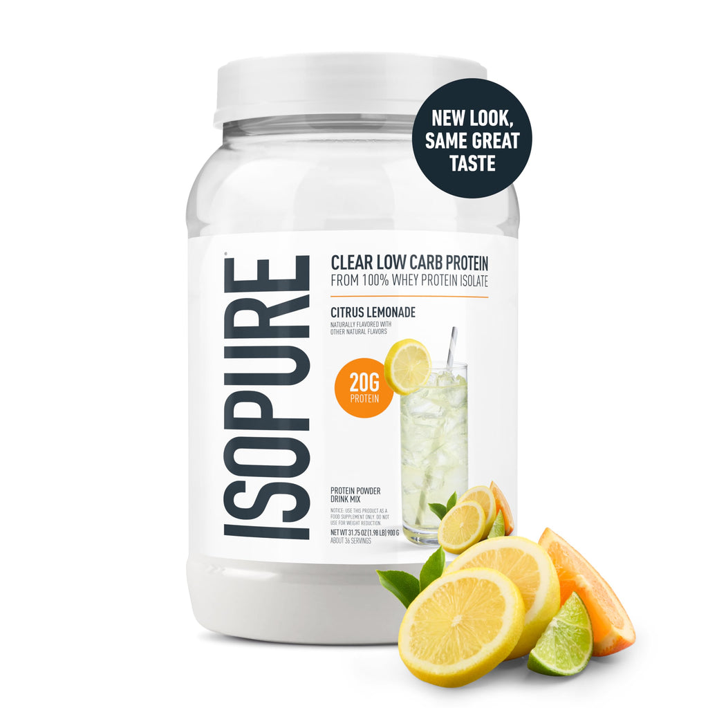 Isopure Clear Whey Isolate Protein Powder, Lactose Free, Gluten Free, Naturally Flavored, Citrus Lemonade, 20g Protein Per Serving, 1.9 Lb, 36 Servings (Packaging May Vary)