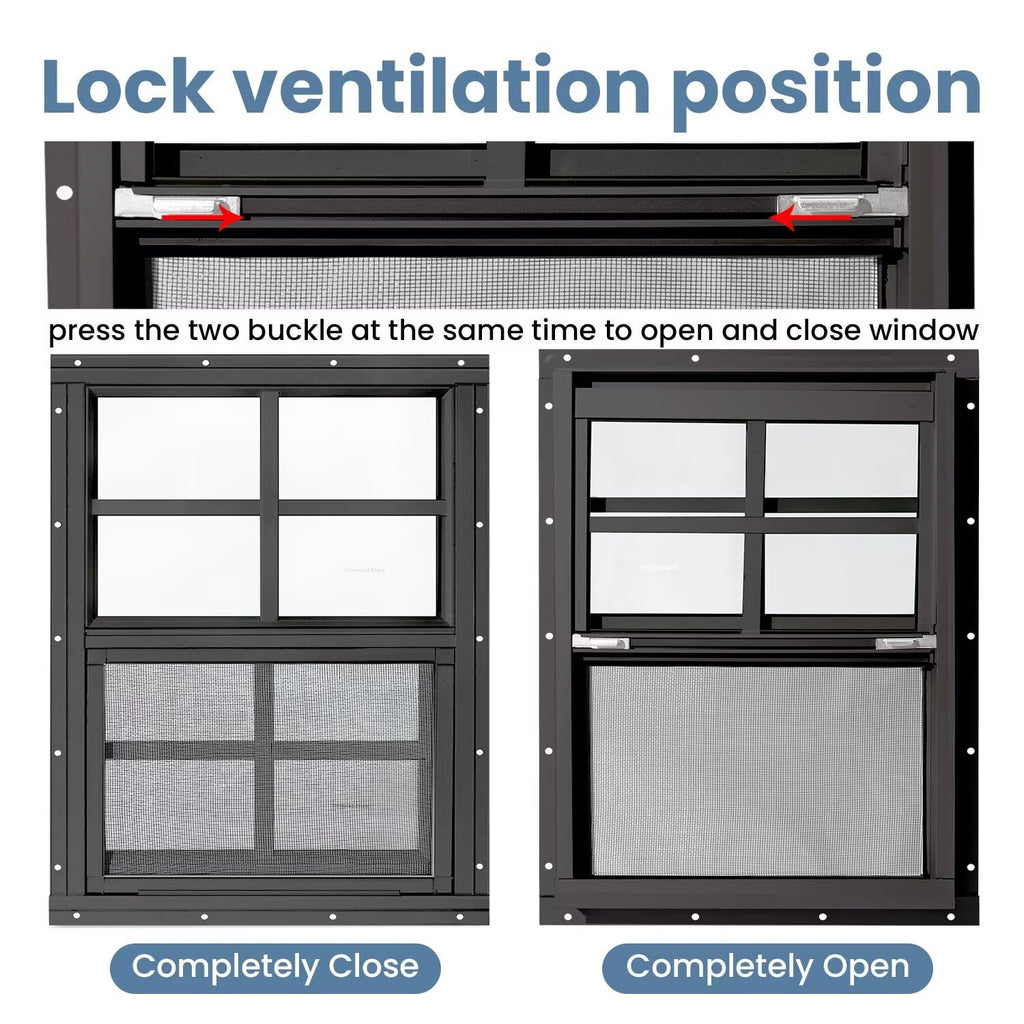 COLORPAPA 2 Pack Shed Windows,16" x 16" Small Sliding Windows,Flush Mount Windows with Tempered Glass and Fiberglass Screen for Shed, Chicken Coop, Playhouse, Household, Garage, Barns (Black)