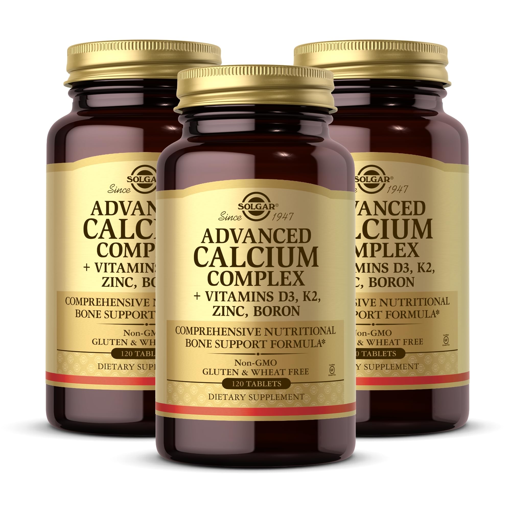 Solgar Advanced Calcium Complex - 120 Tablets, Pack of 3 - with Zinc, Boron, Vitamins D3 & K2 - Non-GMO, Gluten Free, Dairy Free - 90 Total Servings