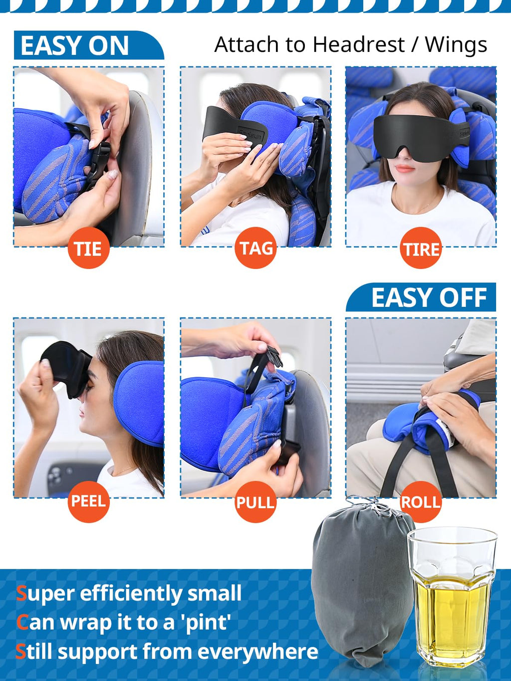 SARISUN Travel Pillows for Airplanes, Stable Head Support, Travel Essential