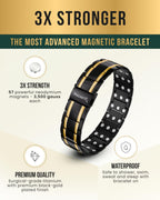 MagnetRX® 3X Strength Titanium Magnetic Bracelet – Magnetic Bracelets for Men – Premium Fold-Over Clasp and Adjustable Length with Sizing Tool (Black/Gold)