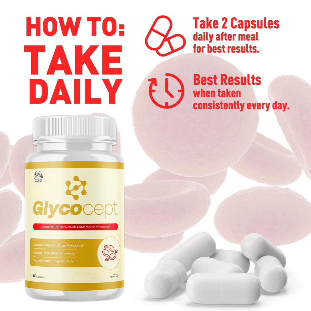 Glycocept Capsules, Official Glycocept Pills with All Natural Ingredients, Advanced Glycocept Capsules Health and Wellness Vitamin Supplement for Maximum Strength Multivitamin Supports (60 Capsules)