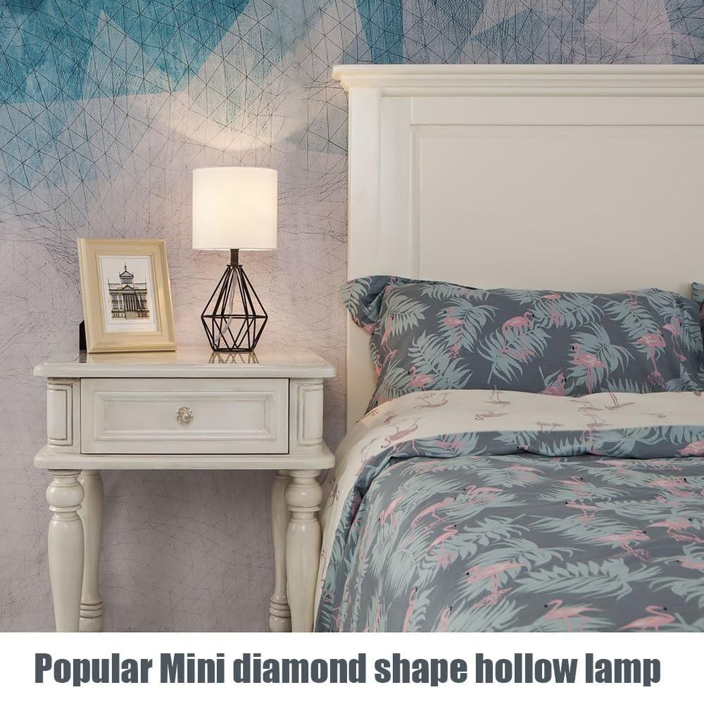 COTULIN Black Bedside Table Lamps Set of 2, Small Nightstand Lamps for Bedroom, Modern Desk Lamps with TC Fabric Shade Geometric Metal Base for Living Room Study Office Farmhouse