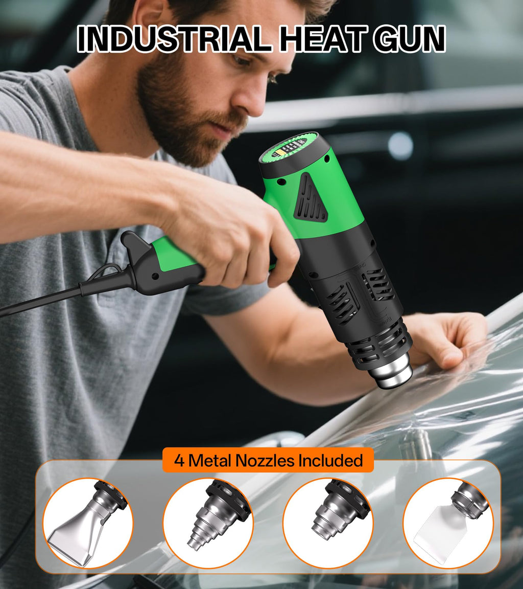 COMTO Heat Gun 1800W Fast Heating 122℉-1202℉ Heavy Duty Hot Air Gun Variable Temperature Control Overheat Protection 2 Speed Air Flow with 4 Nozzles for Crafts, Shrinking Tubing, Vinyl Wrap (SG-1004)