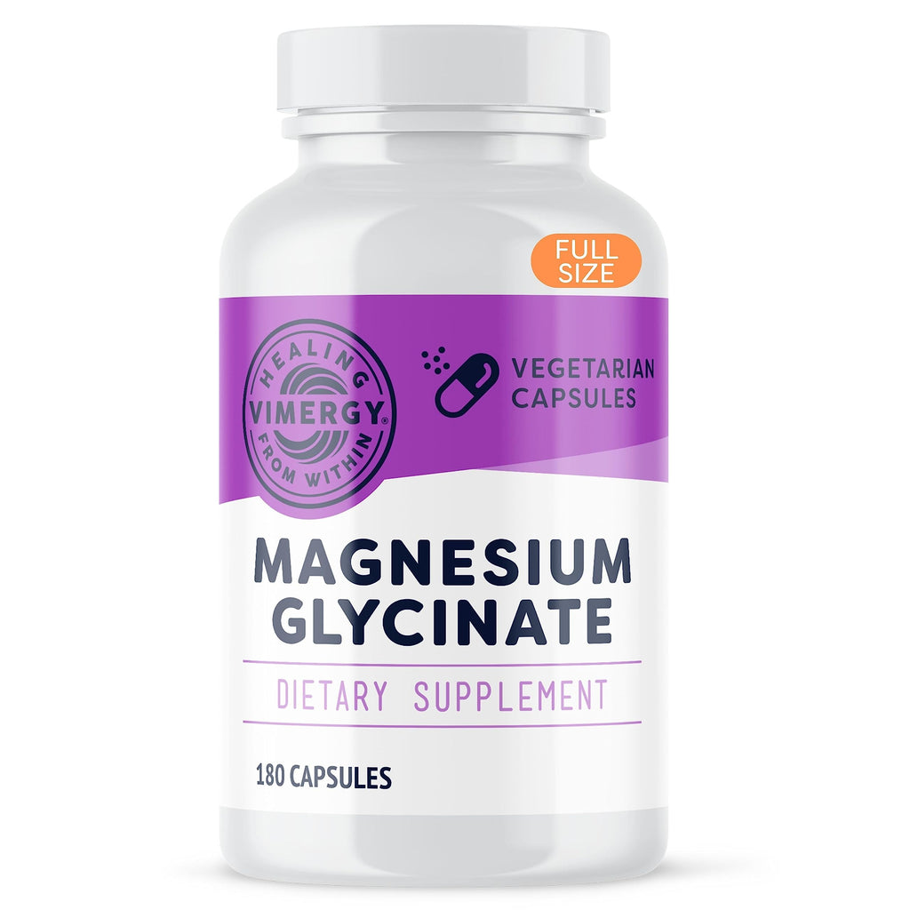 VIMERGY Magnesium Glycinate – Stress Support – Chelated to Avoid Tummy Upset*– Promotes Heart Health & Energy*– Kosher, Vegan Gluten-Free – 180 Caps