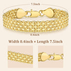 kptophk 14K Gold 10mm Mesh Chain Link Bracelet | Gold Bracelets For Women | Jewelry Gift (Size: 7.5inches)