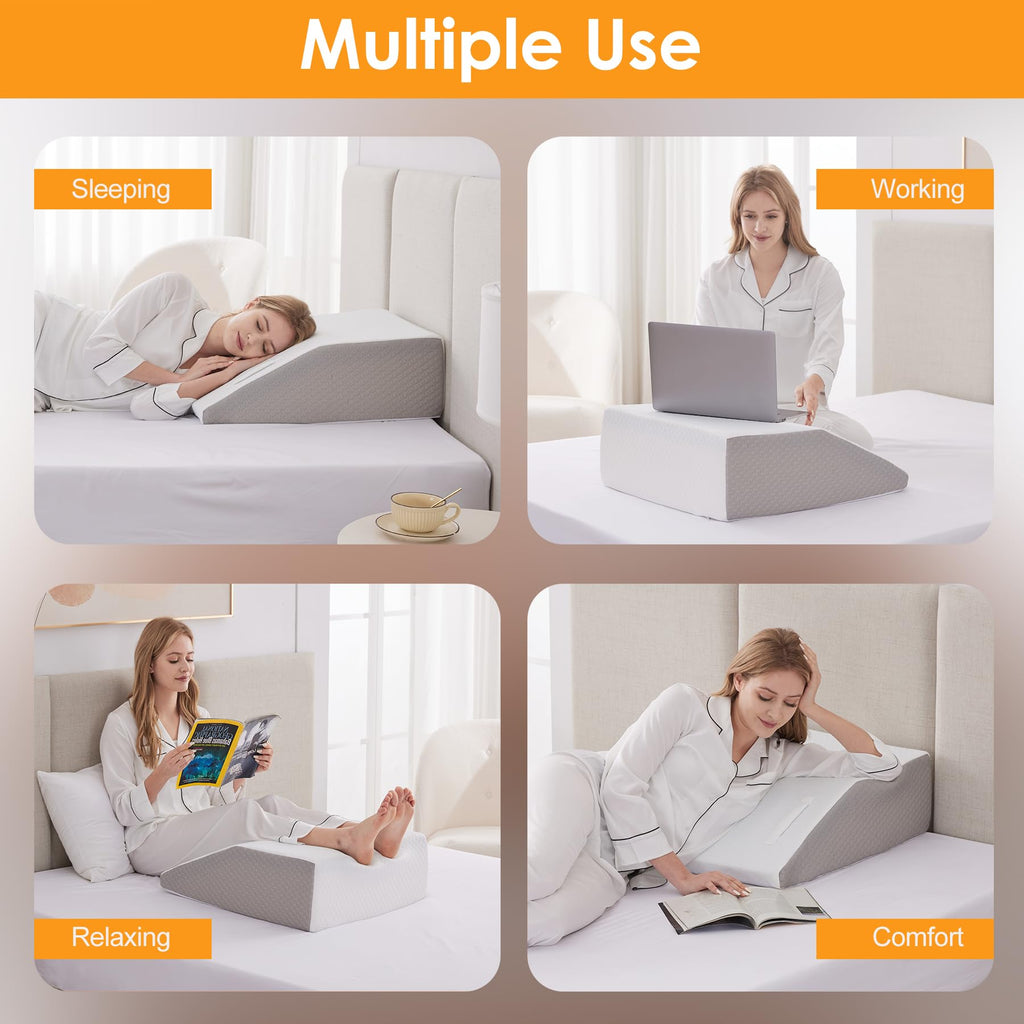 Ruqmuis Leg Elevation Pillow for After Surgery, 8inch Foam Leg Elevating Pillow for Swelling and Blood Circulation, Leg Wedge Pillow for Sleeping, Knee Pillow for Knee Hip Ankle Pain Relief, White