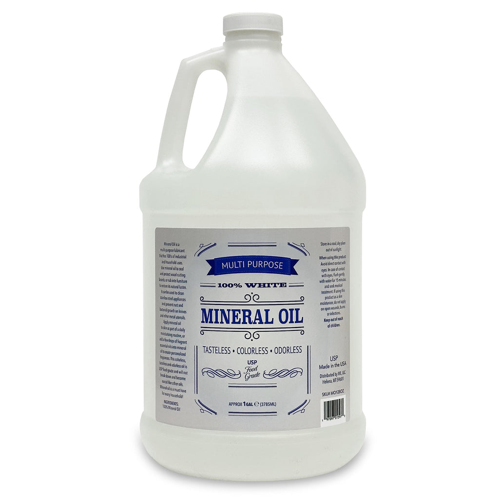 Mineral Oil, 1 Gallon, USP Food Grade, 100% Pure, Tasteless, Colorless, Odorless, Multi Purpose, Skin Care, Cosmetics, Wood and More!