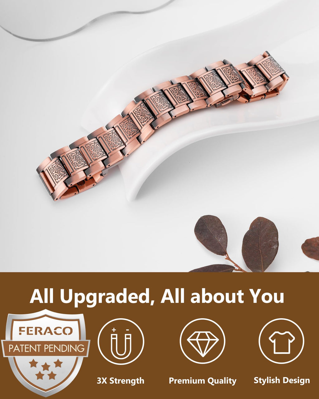 Feraco Copper Bracelet for Men Magnetic Therapy Bracelet Jewelry