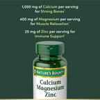 Nature's Bounty Calcium Magnesium & Zinc Caplets, Immune & Bone Health, Daily Supplement, 1000mg Calcium, 400mg Magnesium, 600 IU Vitamin D, Gluten Free, 100 Caplets