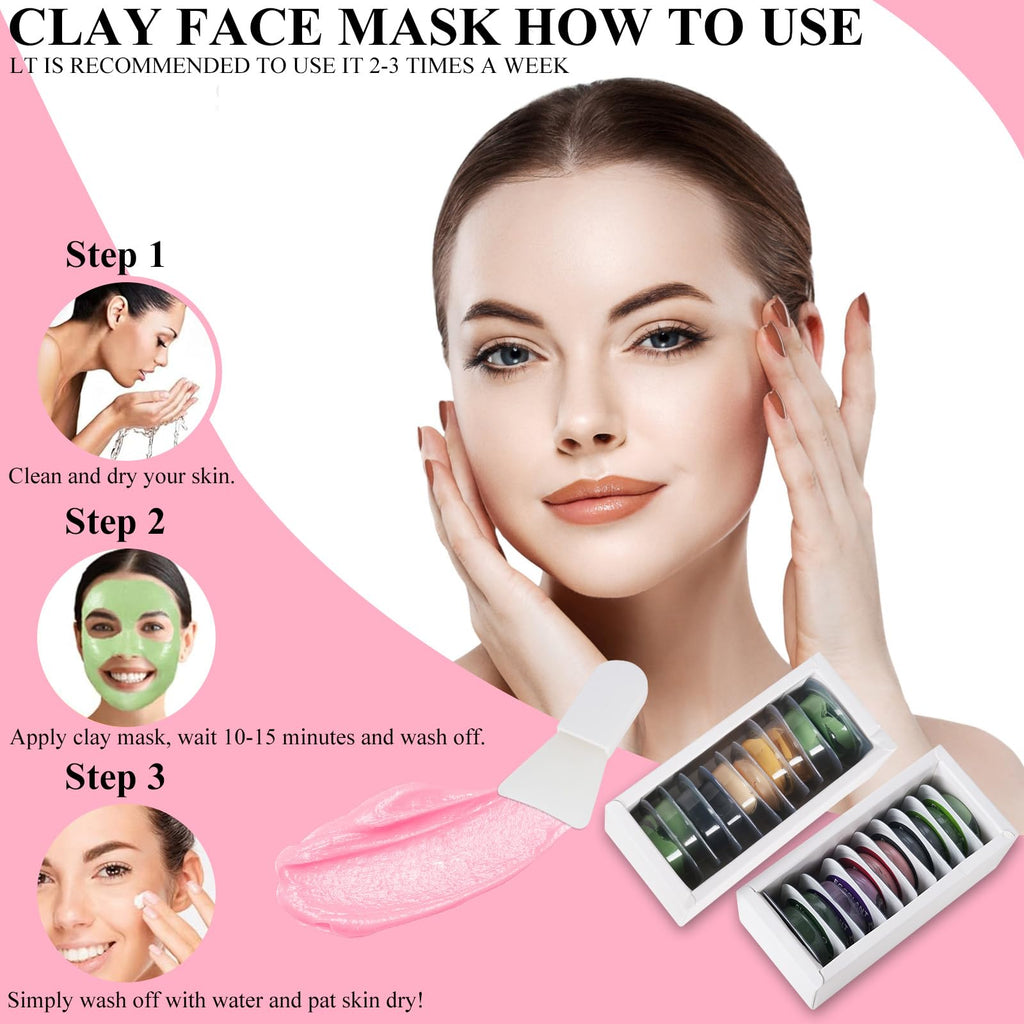Aaenouicfs Clay Mask Set 20 Pods, Face Mask Skin Care, Green Tea, Turmeric, Dead Sea Mud, Rose, 24K Gold, Eggplant, Avocado, Mud Mask Deep Cleansing Skin, Blackhead Removal, Men & Women Facial Mask