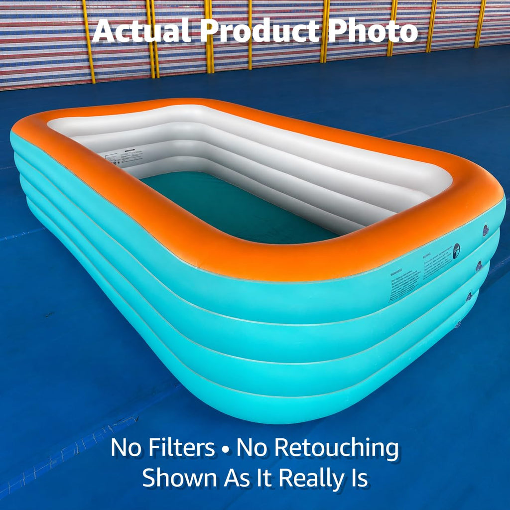 120" Inflatable Pool for Kids & Family, 4-Layer Thickened Blow Up Pool (Stronger Than 3-Layer), 0.32mm Heavy Duty PVC, Durable Swimming Pool for Adults, Kids & Pets Backyard Summer Orange