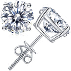 Moissanite Stud Earrings Hypoallergenic 925 Sterling Silver stud Earrings for Women Round Cut D Color VVS1 18K White Gold Plated Moissanite Earrings for Women Men Screw Back 2CTW 6.5mm
