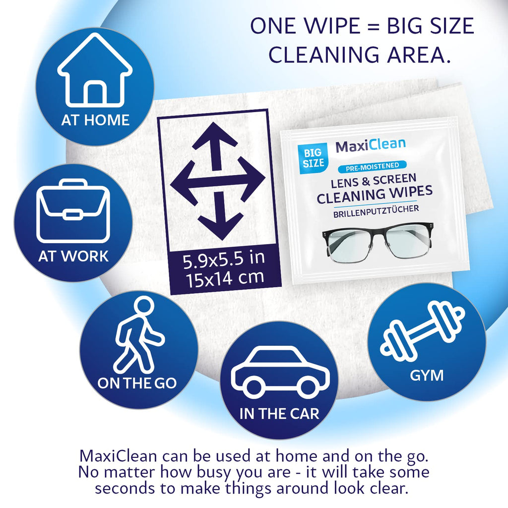 Glasses Wipes Lens Cleaner - Lens Wipes for Eyeglasses - 600 Pre-moistened Individually Wrapped Wipes for Eye Glasses, Electronics, Phone, Computer, Laptop Screen - Camera Lens Cleaner - Made in EU