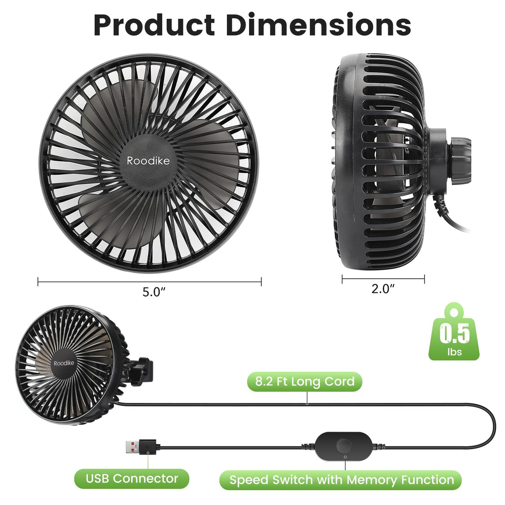 Roodike 5" Clip-on Fan 2 Units for Grow Tent Greenhouse Plant Shelf