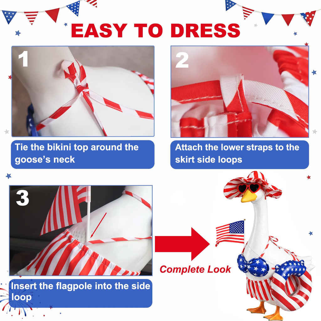 SNASRHTY Summer 4th of July Porch Goose Outfit for 23 Inch Goose Statue Funny Patriotic Bikini Style Outdoor Yard Decor