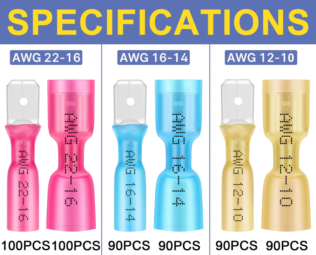 haisstronica 560PCS Heat Shrink Spade Connectors, AWG 22-10 Male Female Wire Spade Terminals, Quick Disconnect Wire Connectors Kit