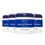Amazon Basics Healing Ointment & Skin Protectant for Dry & Cracked Skin, Chapped Lips, Minor Cuts and Scrapes, Lip Repair Moisturizer, Fragrance Free, 14 oz, 4-Pack
