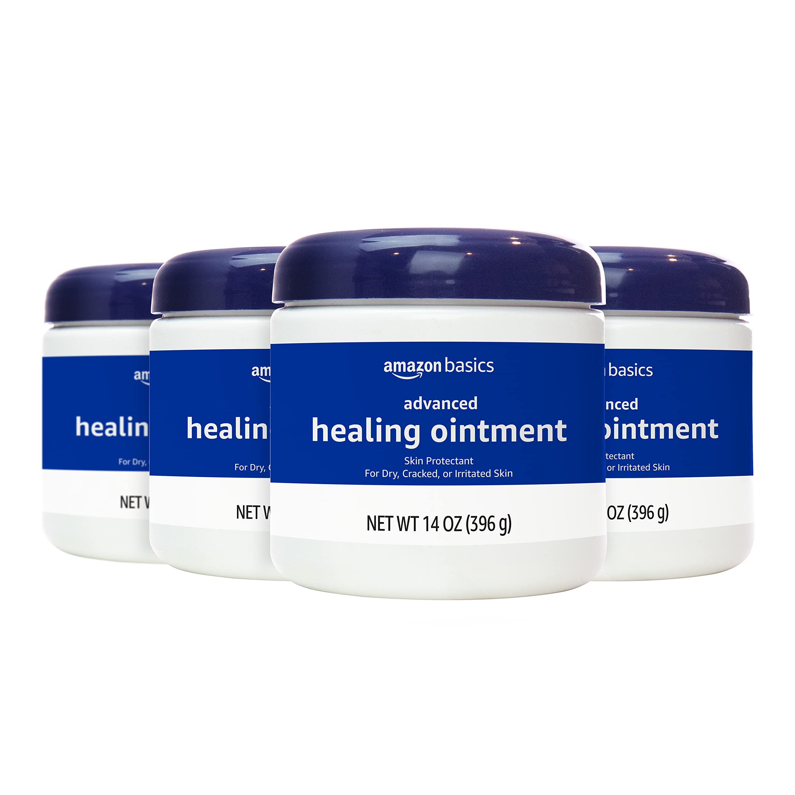 Amazon Basics Healing Ointment & Skin Protectant for Dry & Cracked Skin, Chapped Lips, Minor Cuts and Scrapes, Lip Repair Moisturizer, Fragrance Free, 14 oz, 4-Pack