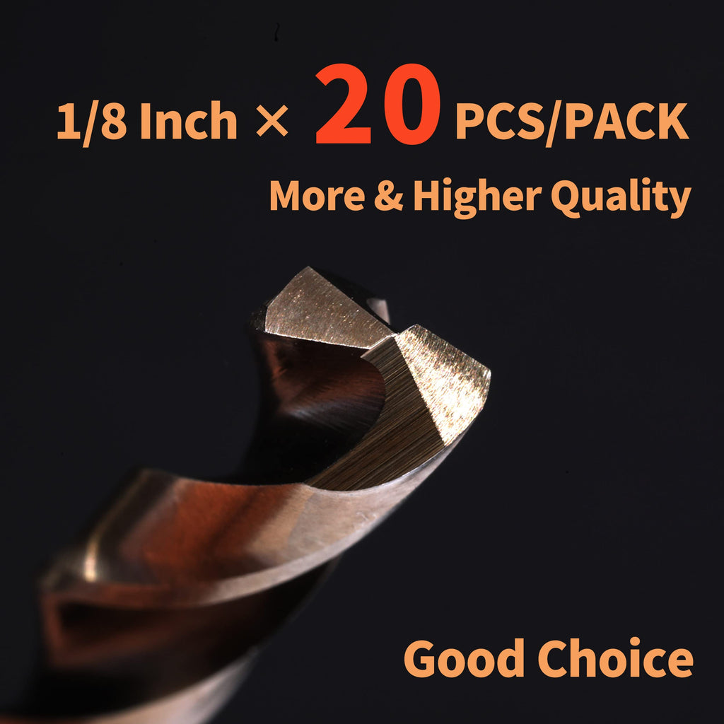 RCINDUS (20PCS) 1/8" Cobalt Drill Bit, HSS M35 Metal Drill Bits for Steel, Stainless Steel, Cast Iron, Hard Plastic and Wood