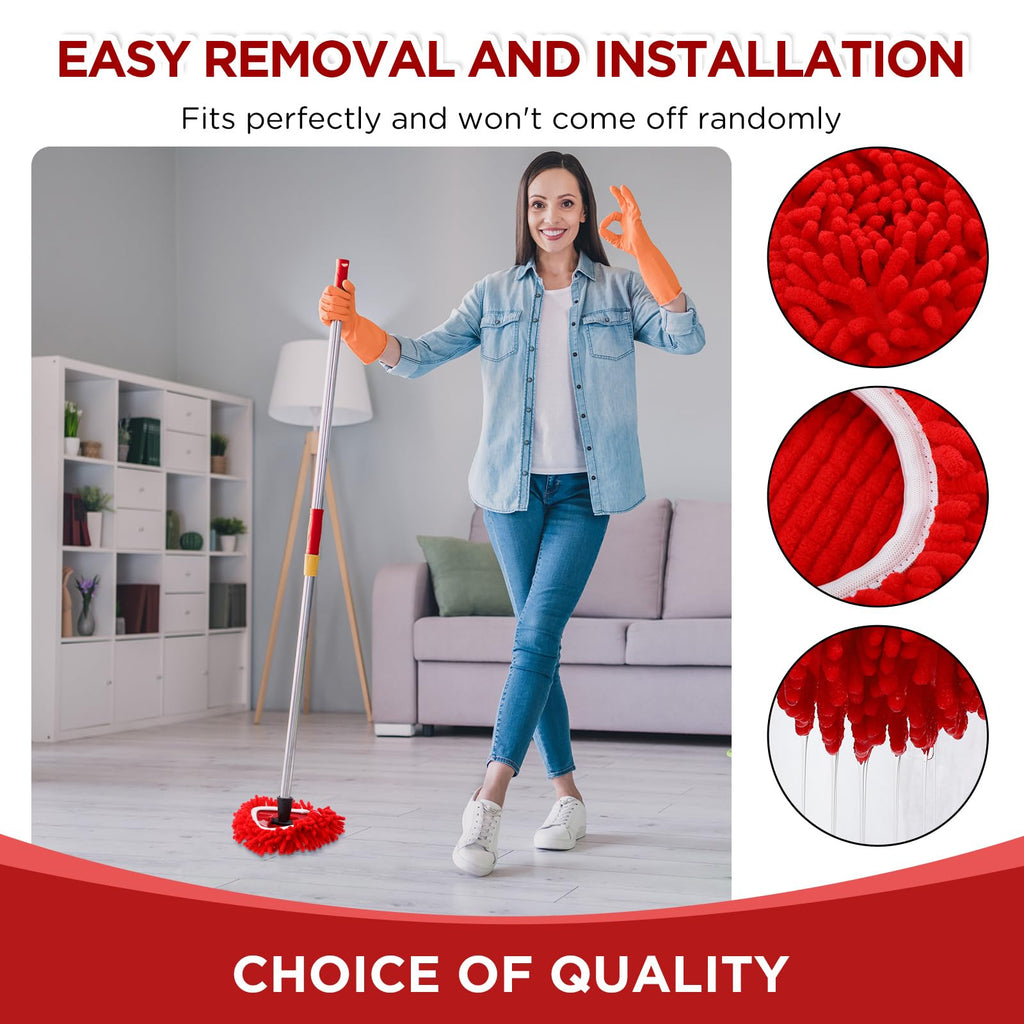 Baderke 6 Pack Chenille Mop Heads Replacements Compatible with 1 Tank System Chenille Duster Replacement Heads Microfiber Spin Mop Refill Pads Reusable Dust Refills for Floor Cleaning (Red)