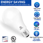 E ENERGETIC LIGHTING 150 Watt LED Light Bulb, Super Bright A21 LED Bulb Cool White 4000K, Non-Dimmable, 2300lm, High Lumen Light Bulbs, UL Listed, 2 Pack