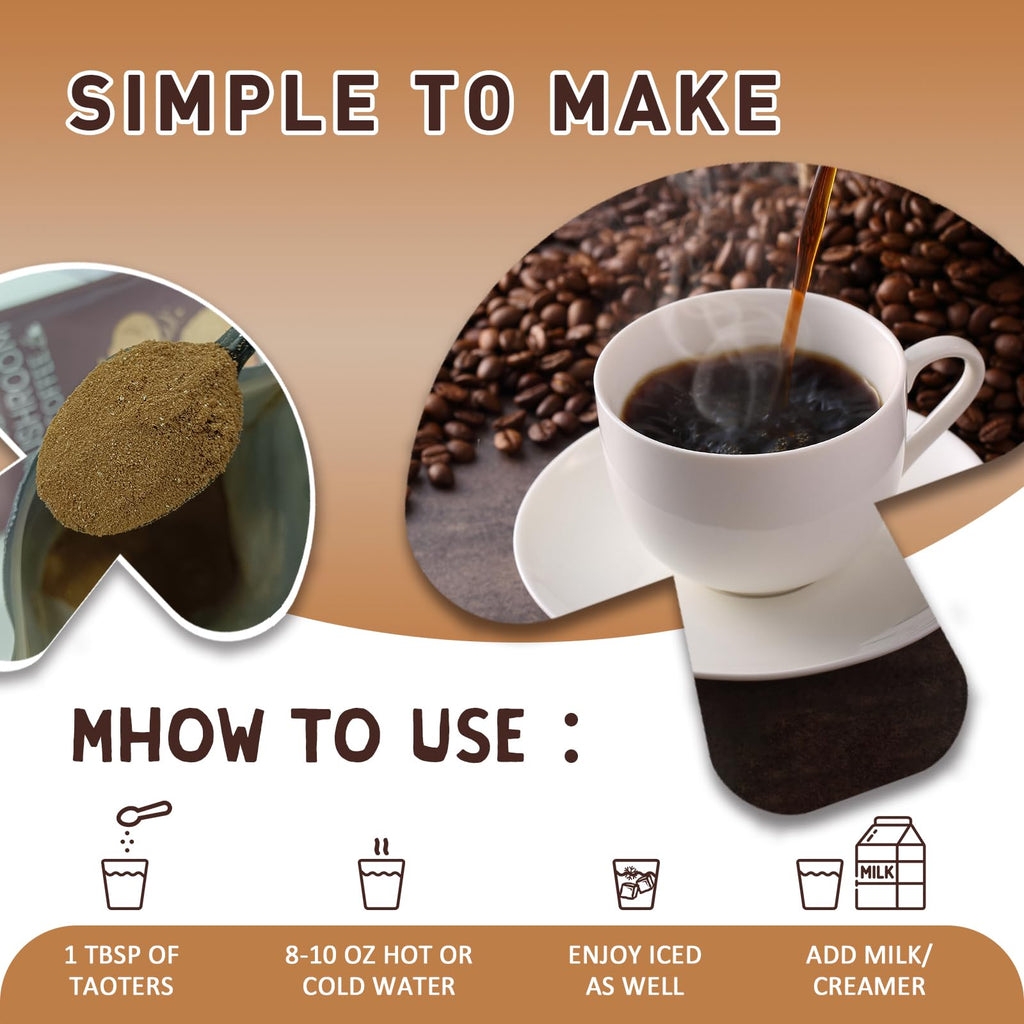 Mushroom Coffee | Enhanced Focus, Boosted Immunity, Improved Energy | 6 Adaptogenic Mushrooms: Cordyceps, Reishi, King Trumpet, Shiitake, Lion's Mane & Turkey Tail | 45 Servings