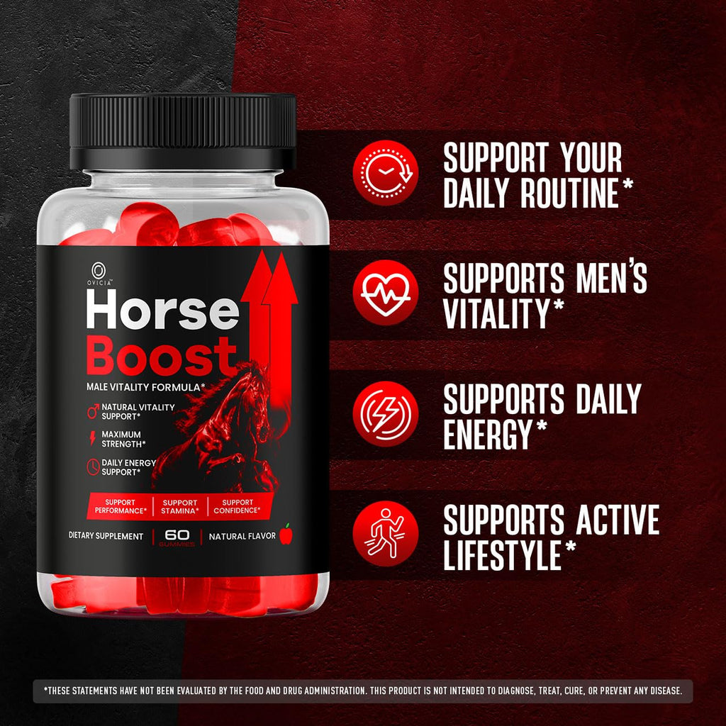 Horse Boost Gummies - Official HorseBoost Gummys Advanced Premium Formula Support Maximum Strength, All Natural Ingredients Vitamins for Overall Health & Wellness, 60 Gummies for 1 Month