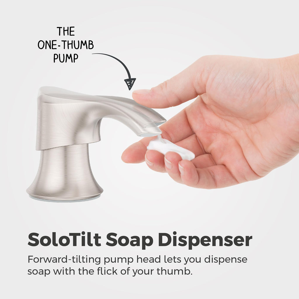 Pfister SoloTilt Kitchen Sink Soap Dispenser Counter-Mounted Stainless Steel Finish with Forward Tilting Thumb-Activated Pump Head and 16 oz Bottle for Dish Soap KSDKEMGS