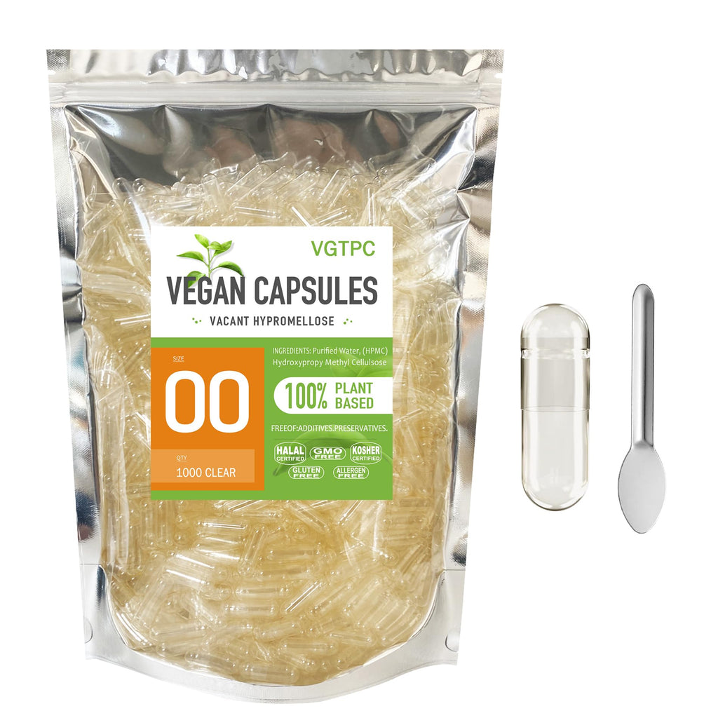 VGTPC Veggie Capsules Empty Size 00 Clear Vegan 1000 Count Empty Capsules Vegetable 00 Pill for DIY Supplement Filling