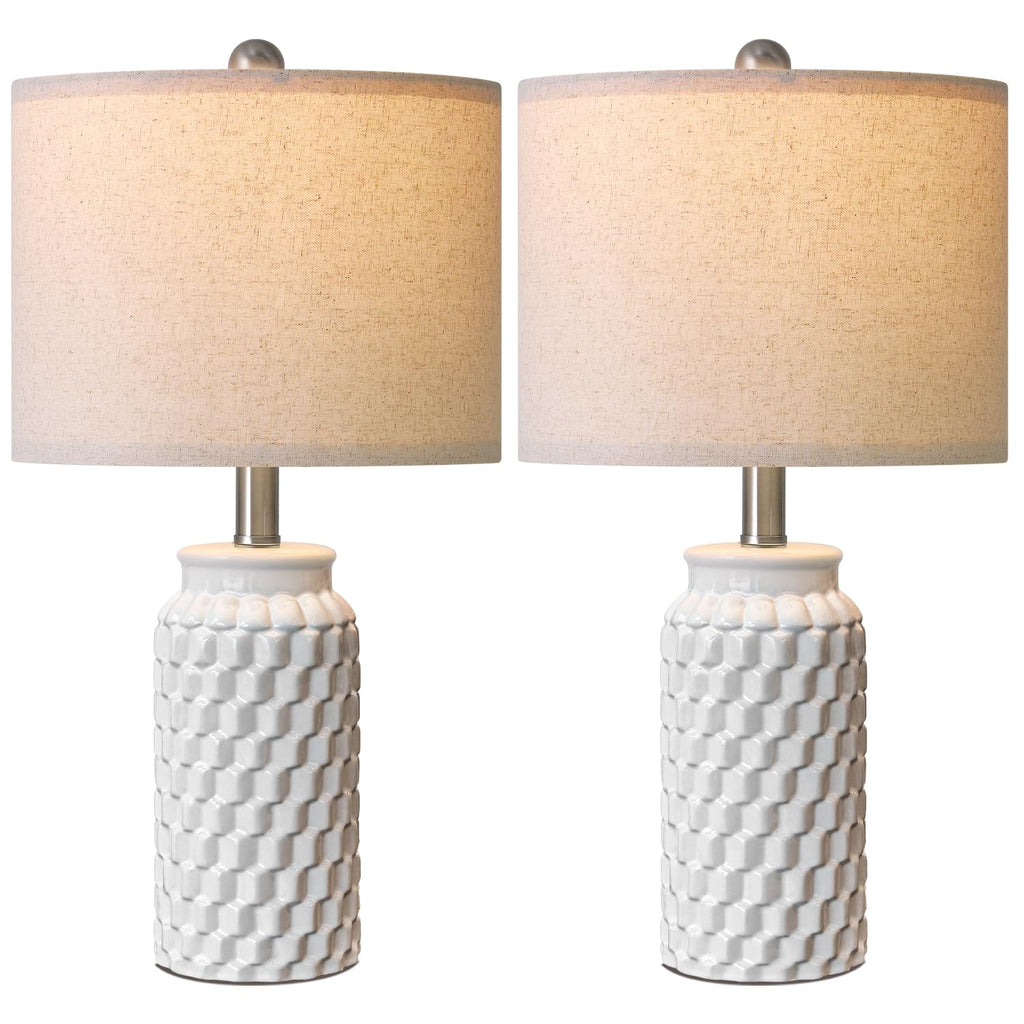 USumkky 20.5" White Modern Ceramic Bedside Lamps Set of 2, Small Table Lamp for Bedroom Decor Farmhouse Nightstand Lamp for Living Room Office
