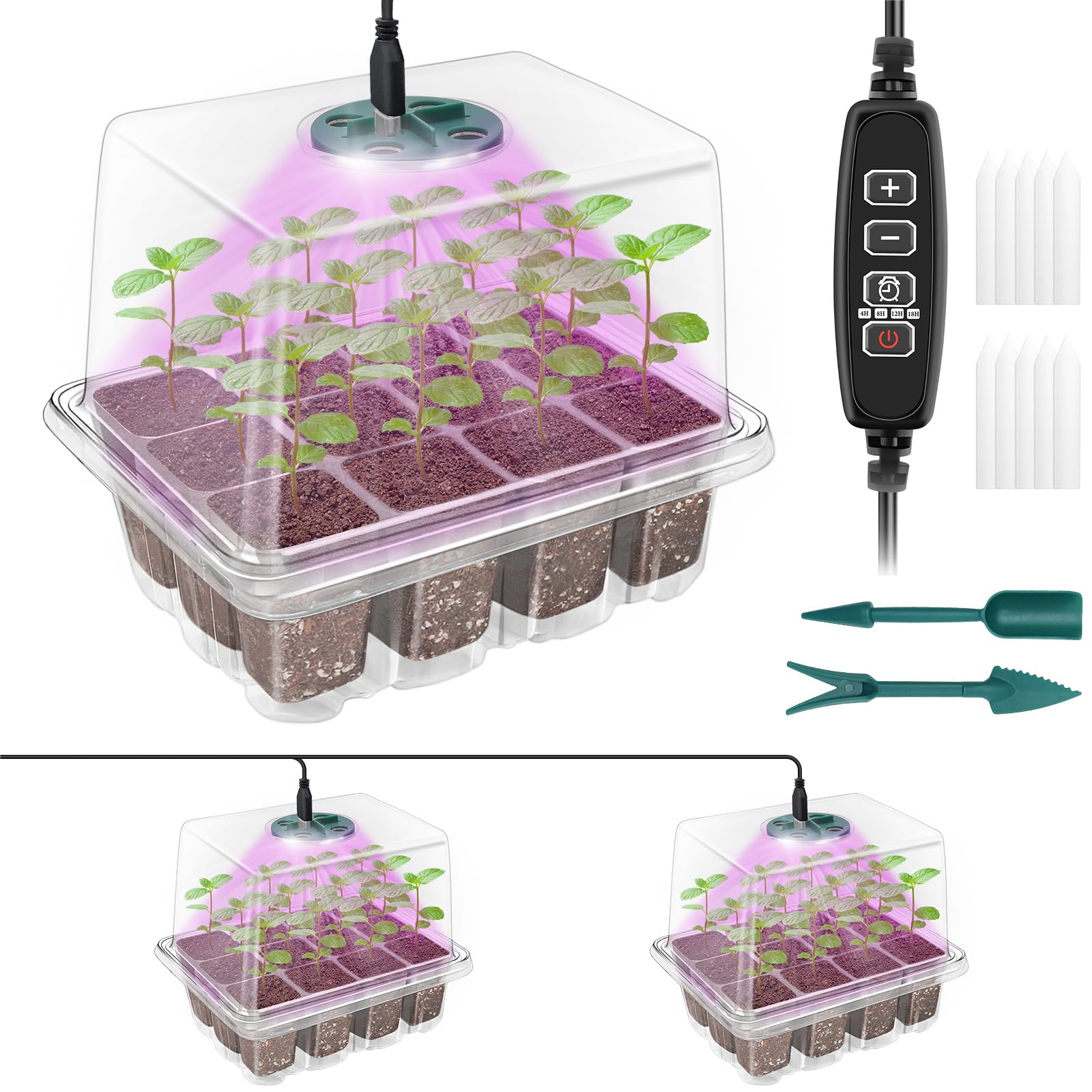 Seed Starter Trays with Grow Light Kit, 2 Pack Plant Greenhouse Propagator