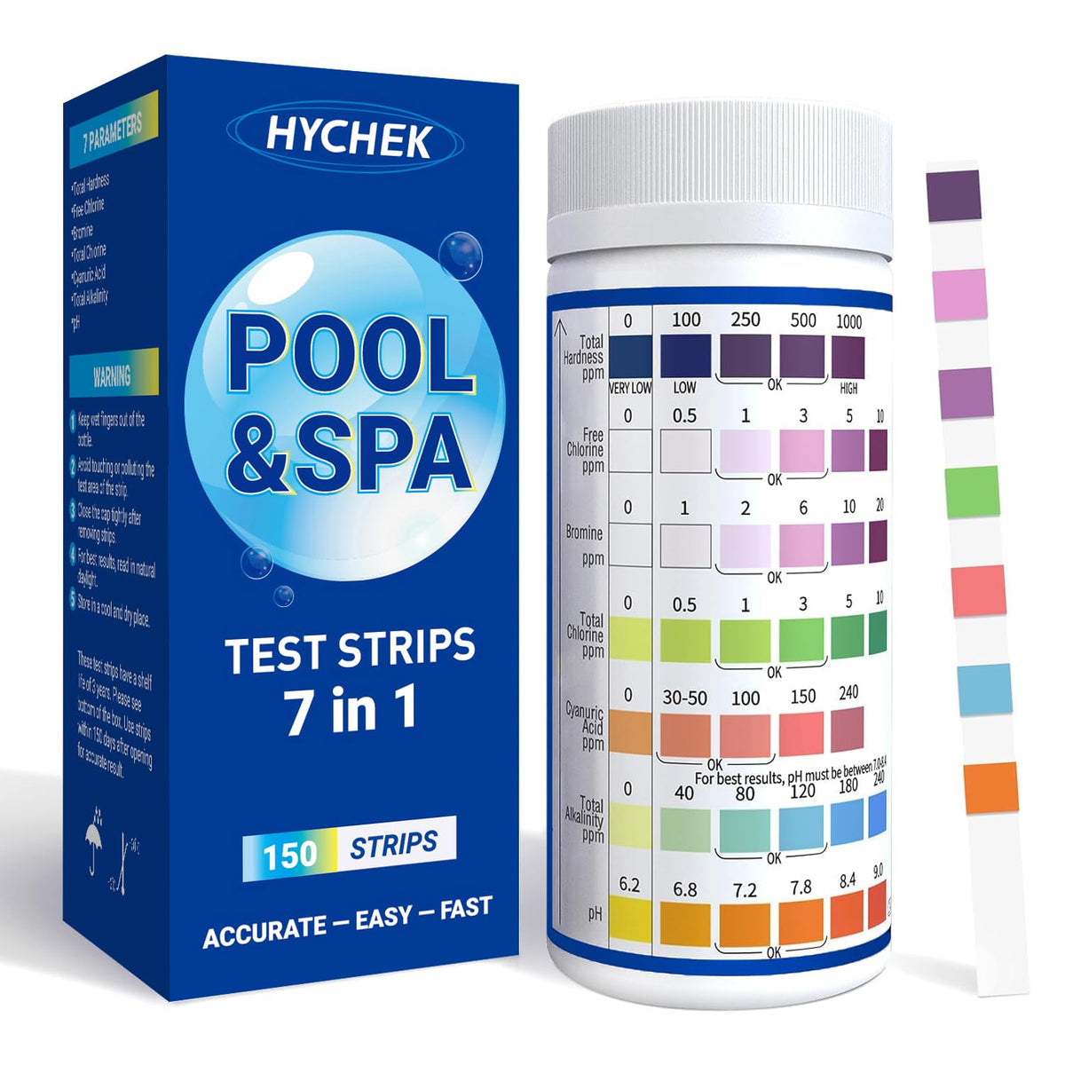 Hot Tab Lab HYCHEK 7 in 1 Accurate Pool & Spa Test Strips, 150-Count Hot Tub Test ...