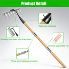 Garden Weeding Rake, Heavy Duty Iron Weeding Rake Gardening Tool with 55 Inch Long Handle, All-Steel Hardened Weed Puller Tool, Manual Garden Weed Rake Tool for Yard, Lawn Loosening Planting Weeding