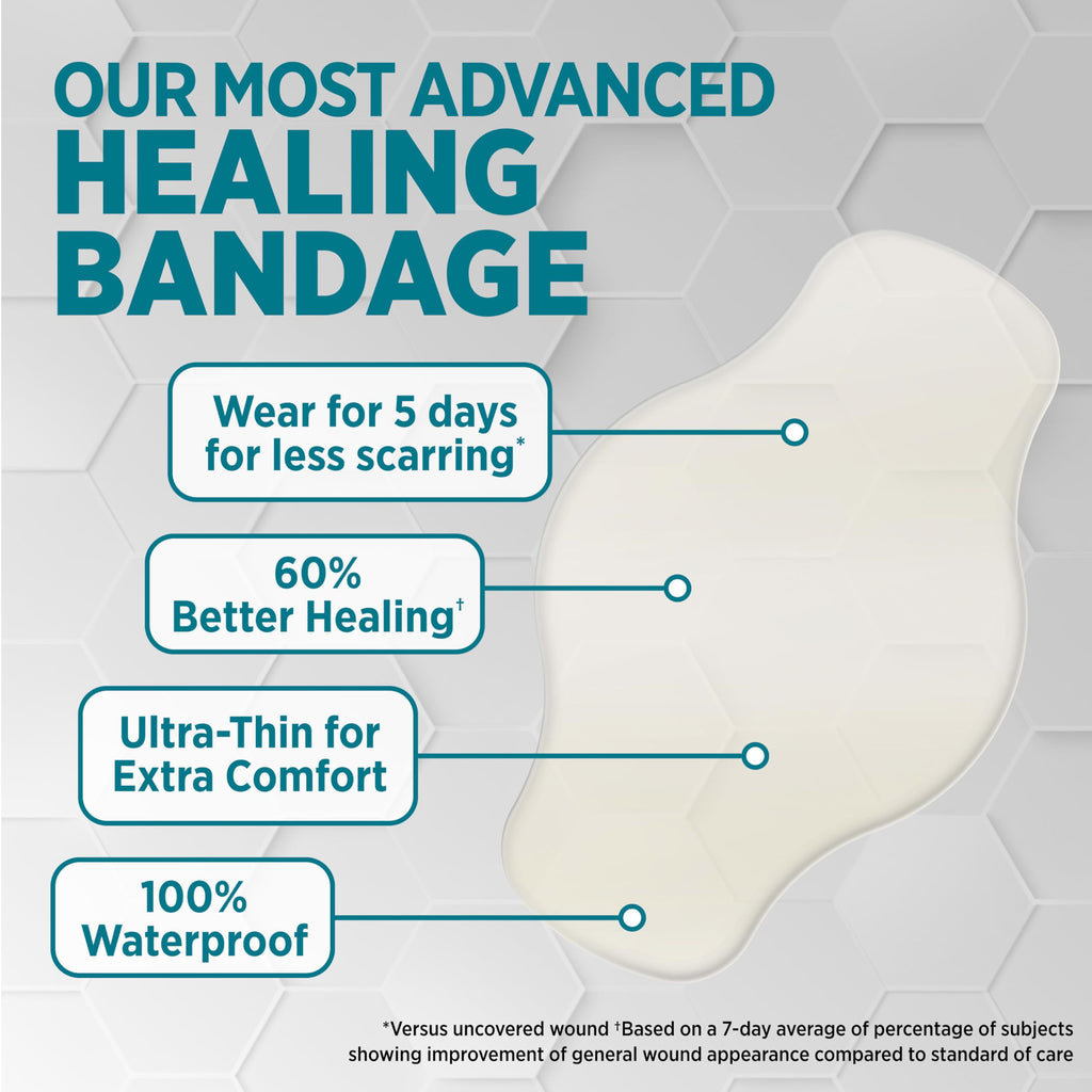 BAND-AID Brand Pro Heal 5 Day Protect, Ultra-Thin Hydrocolloid 100% Waterproof First Aid Adhesive Bandages for Advanced Healing and Less Scarring Versus Uncovered Wound, Large Size, 6 ct