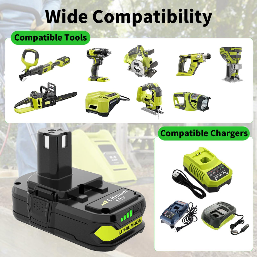 Moticett Upgraded 3.6Ah Replacement for Ryobi 18V Battery (2-Pack) with Charger Compatible with Ryobi 18V ONE+ Battery 3.6Ah P108 P102 P103 P104 P105 P107 P109 P122 Cordless Tool & Charger