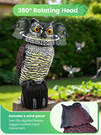 Owl Decoys to Scare Birds Squirrels Away, 360 Rotating Head Activated