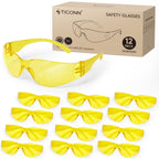 TICONN 12 Clear Safety Glasses for Men and Women, Safety Goggles with Scratch Impact Resistant Meets ANSI Z87.1 Standard (Yellow, 12 Pack)