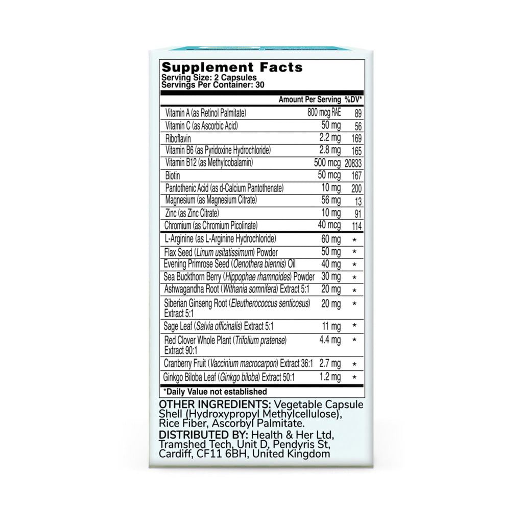 Health & Her Menopause Supplements for Women - Multi-Nutrient Support, Menopause Vitamins for Energy, Bones, Muscles, Skin & Hair, Vegan, Gluten-Free, Non GMO (60ct - 1 Month)
