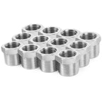 ChillWaves 304 Stainless Steel Pipe Fitting, Reducer Hex Bushing 1/2" NPT Male x 3/8" NPT Female Thread Adapter(12-PACK)